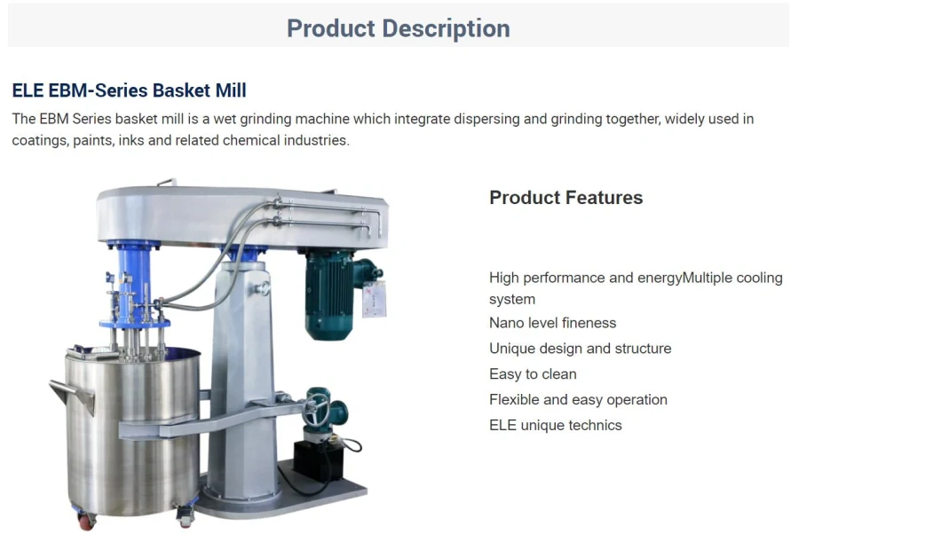 Basket Mill for Paint Coating Ink and Chemical Grinding